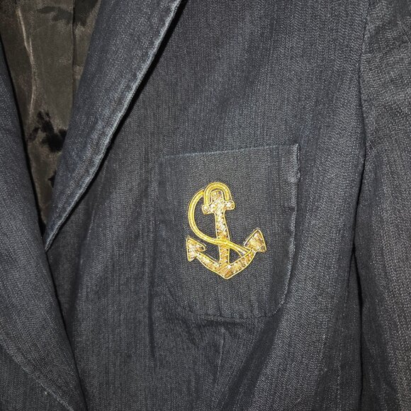 Focus 2000 Navy Demin Blazer Jacket with Gold Anchor Patch & Buttons Size 10 - Picture 5 of 12